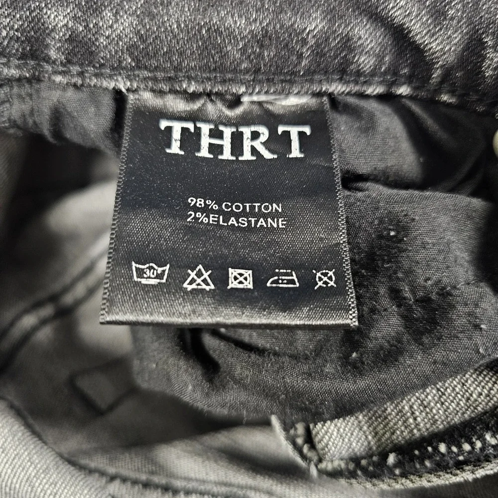 THRT Stacked Skinny Jeans‎ Mens 28x30 Black Graphic Flame Distressed Y2K